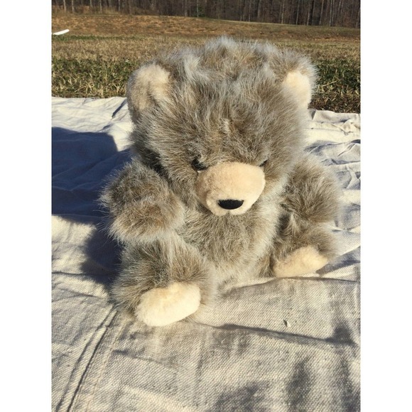 Vintage smile bear 7” 7 in stuffed animal grey gray cream 1991 90s - Picture 2 of 12